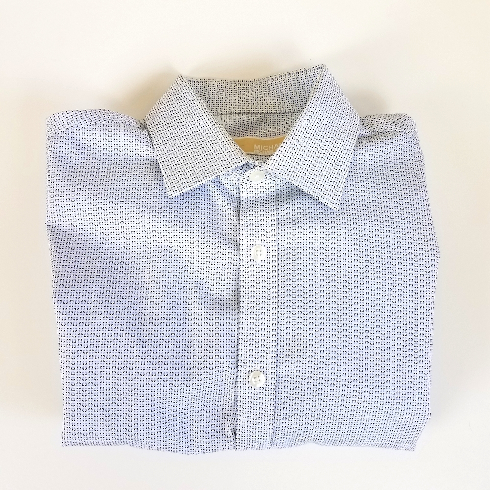 Michael Kors Blue Geometric Abstract Print Button Up Long Sleeve Dress Shirt - Picture 4 of 9